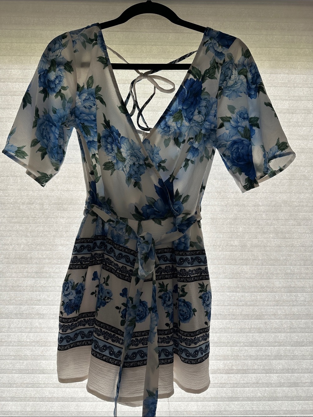 Trixxi Blue Floral Tie-Front Romper